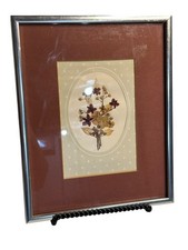 VTG Pressed Flower Art Frame 8x10.5  Etched Silver Border Botanical Herbarium
