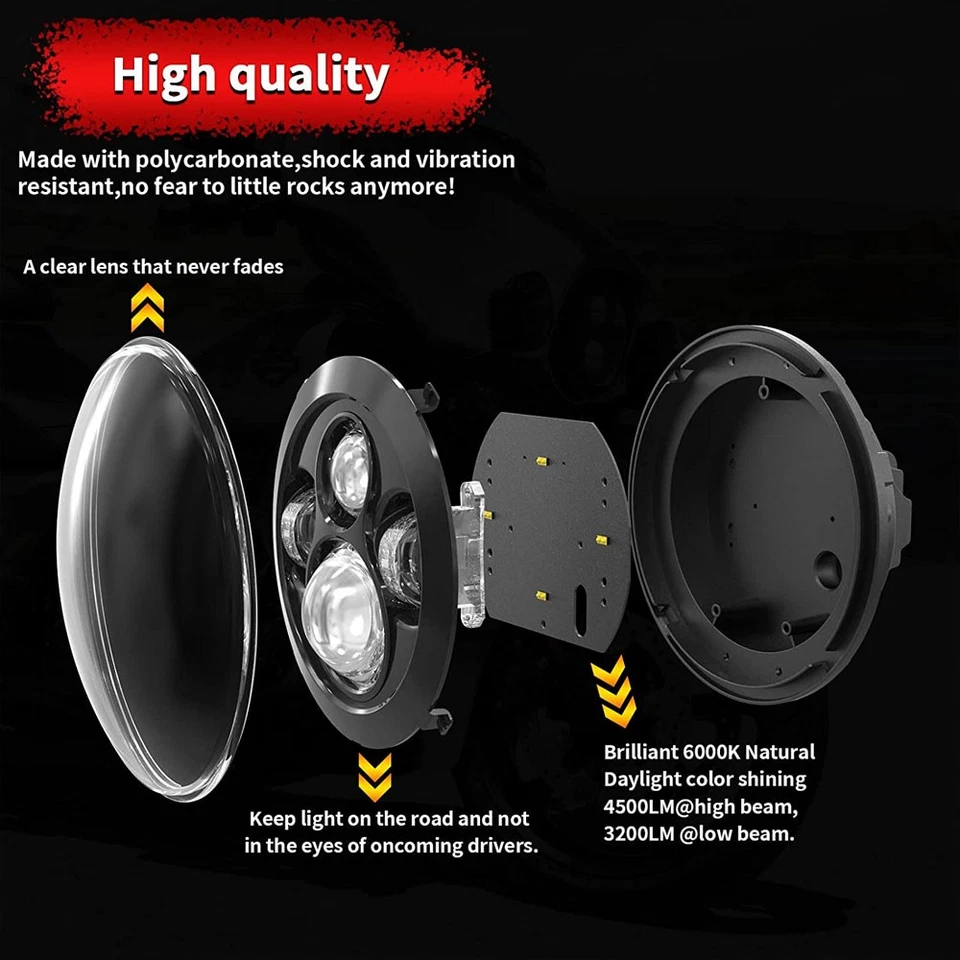 Nuevo faro LED 7" + luces de paso de 4,5" para Harley-Davidson Road King FLHR Foto 4 de 4