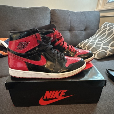 #ad Jordan Air Jordan 1 Retro High OG Patent Bred Black Red $125.00
