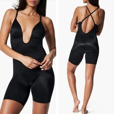 Spanx SPANXshape Suit Your Fancy Plunge Low-Back Mid-Thigh Bodysuit Black Size S