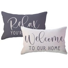 Home Relax Lumbar Throw Pillow Covers Farmhouse 20" x 12" Pack of 2 Grey