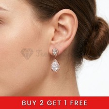 14ct Gold Pear Shaped CZ Drop Earrings Teardrop Crystal Dangle Bridal