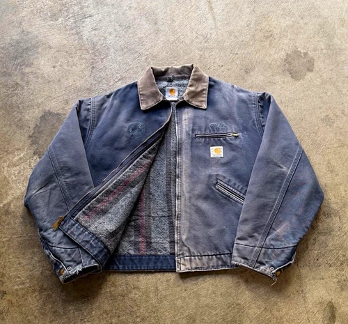 Vintage 90s USA Faded Navy Blue Carhartt J01 NVY Detroit Canvas Workwear Jacket - product listing photo