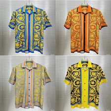 Button Down Shirt Men Luxurious European Silk Dress Shirt Short Sleeve Shirts