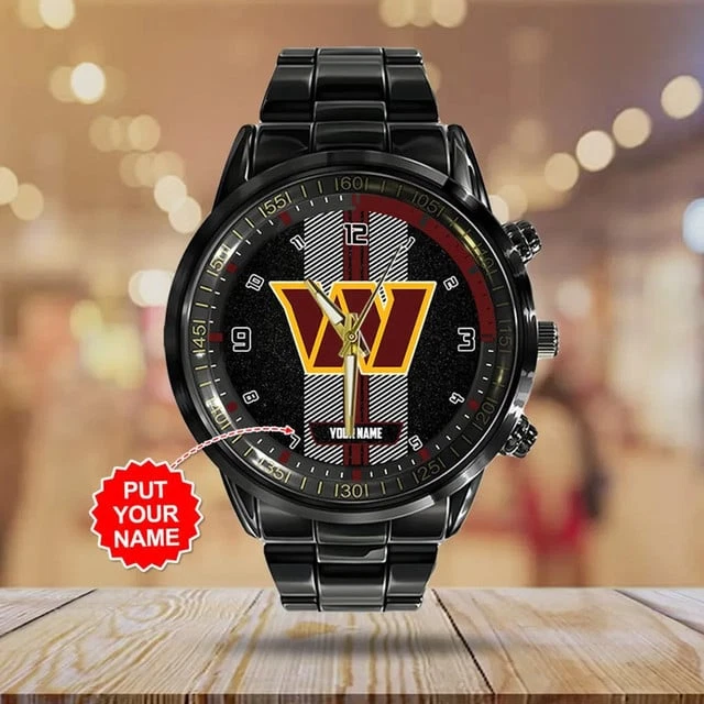 Custom Black Stainless Steel Watch – Washington Commanders Inspired Fan Edition