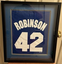 Jackie Robinson Framed Shadow Box Majestic Brooklyn Dodgers Blue Shirt  MLB