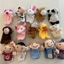 Finger Puppet Lot of 15, 5 People Figures, 10 Animals Cloth Mini Puppets Plush