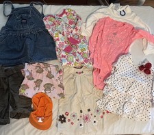Baby Girl Clothes Lot 12M Dresses, Overalls, Bodysuits, Pants 9 Pc