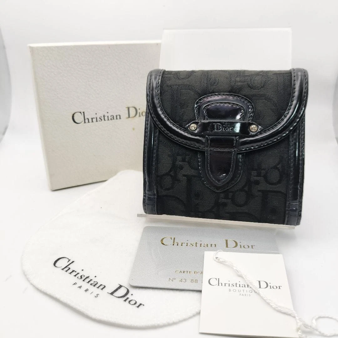 Portefeuille pliable Christian Dior trotteur toile noir