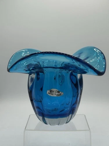 BLENKO JOEL MYERS DESIGN #6513 Turquoise Heavy Ribbed Cased Art Glass Vase