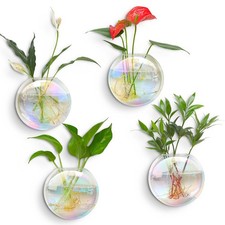 Wall Hanging Glass Planters Propagation Station - 4 Pack Iridescent Oblate Gl...