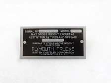 Data Plate Vintage For Plymouth Truck 1935-41 V264-7