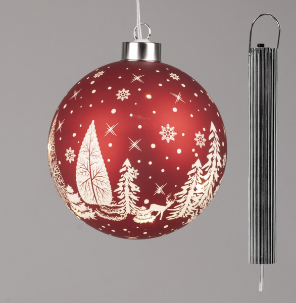 Formano Deko-Kugel Glas 12 Cm Rot Winterlandschaft Led Timer 801548 Zum HäNgen-image