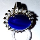 Blue CatEye Ring / Prong Mounted Marquis Rhinestone Halo - 925 From ColleenLopez — photo 3