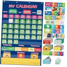 Classroom Calendar Pocket Chart for Elementary with 144 Bright Card Blue