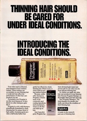Progaine Shampoo Vintage Magazine Ad Upjohn Thinning Hair 1980s 8x11