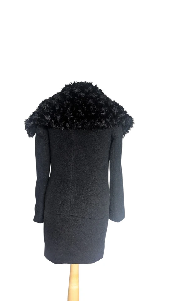M&S Limited Edition Black Coat UK 8 Faux Fur Collar Asymmetric Zip Wool Blend - Image 3 of 4