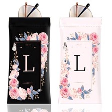 2Pcs Initial Letter Sunglass Eyeglass Glasses Case Soft PU Leather Letter L