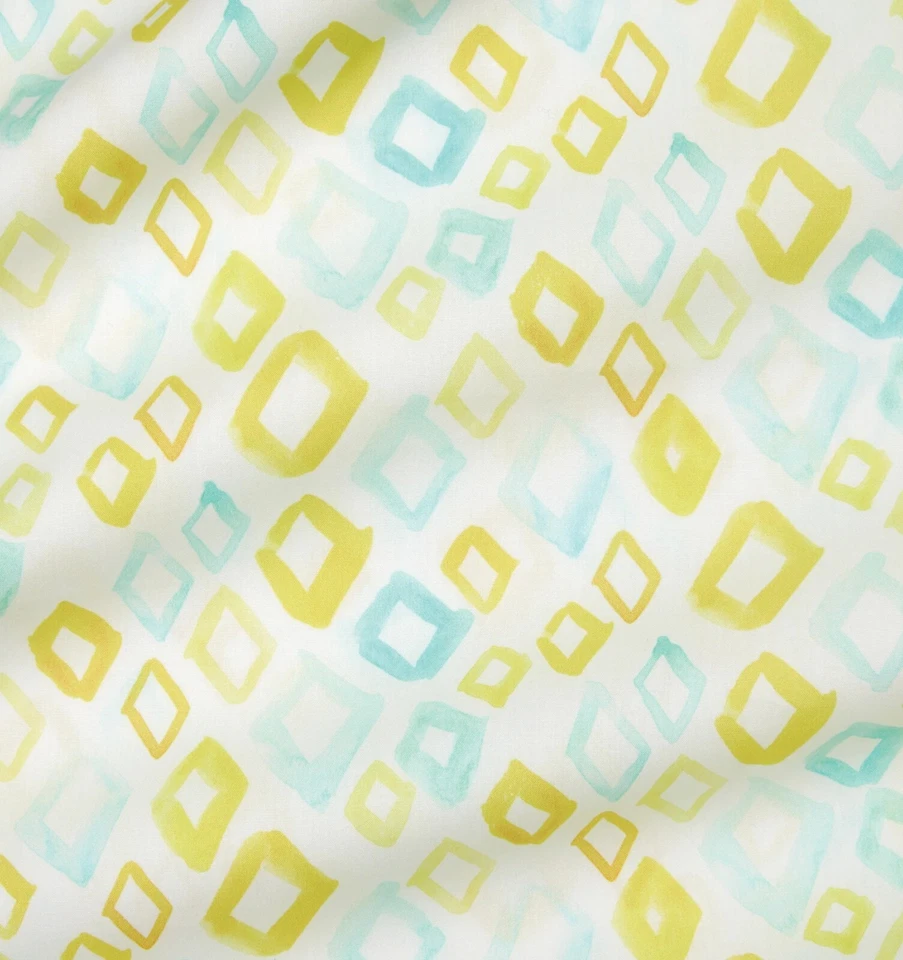 Sferra Geometrico Doble Sábana Plana Algodón Percal Aqua Amarillo Estampado Diamante NUEVO Foto 2 de 4