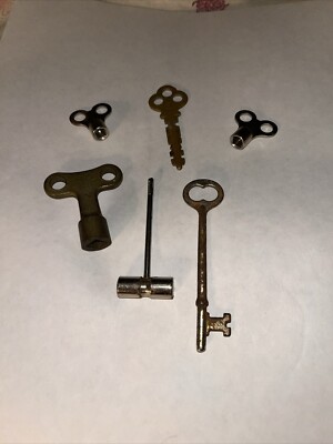 6 PC Vintage Skeleton Clock Lock Keys Mixed Lot Different Sizes Unique