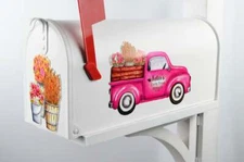 Mailbox Magnet Partial Cover Pretty Pink Vintage Truck with Flowers Florals