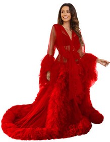 Sexy Illusion Sleepwear Bathrobe Scarf Wedding Women's Long Lingerie Tulle Robe