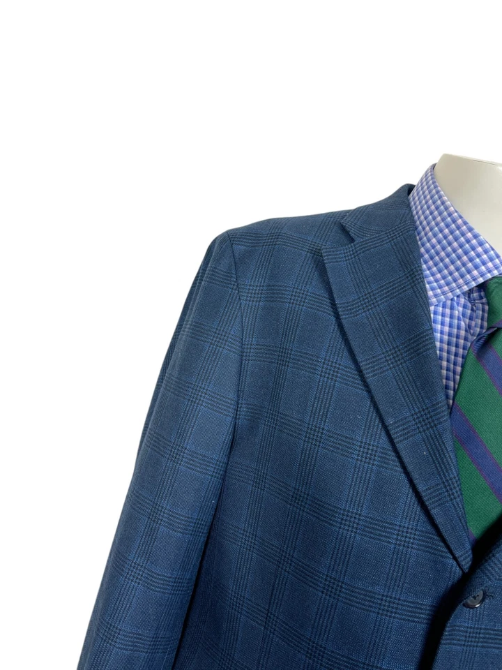 Abrigo Chaqueta Deportivo Harold Powell Azul Glen Cuadros Lana BAMBOO Para Hombre 42R Bonito. Foto 3 de 4