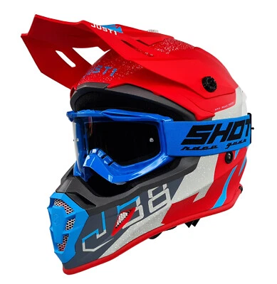 Adults Motocross Helmet Just1 J38 Red Blue Suitable For HONDA CRF - Free Goggles