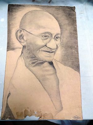 Vintage Gandhiji Malerei Zeichnung Pencil Sketch Anti-colonial Nationalist Stück