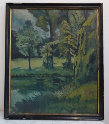 OIL CANVAS PAINTING EMILE LAMMERS BELGIUM 1930 FOREST IMPRESSIONISM ART