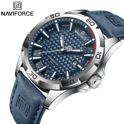 Montre Militaire Naviforce Homme - Quartz, étanche 30m, Cuir Bleu, Acier