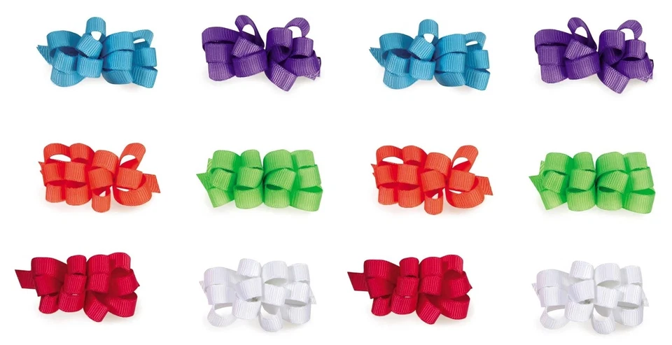 12 GROSGRAIN LOOP CURLED RIBBON HAIR BOW w/ BARRETTE CLIP Dog Grooming Top Knot - Image 3 of 4