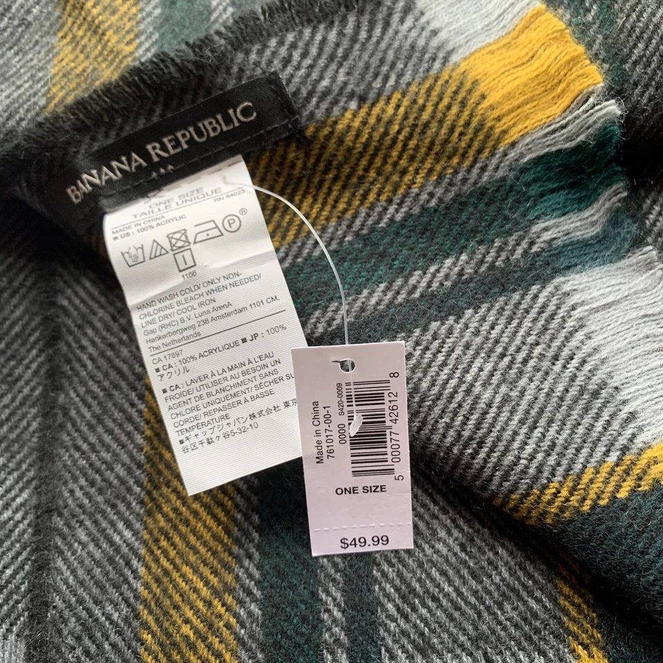 Новый с Ярлыками УНИСЕКС темно уголь клетку BANANAREPUBLIC шарф 25 «x 76» супер мягкий - Изображение 4 из 4