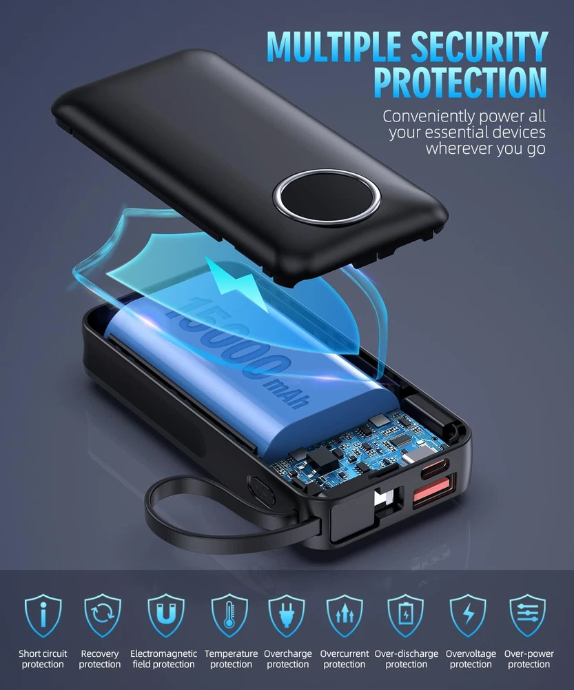 15000mAh PD 30W Fast Charging Power Bank with Built-in Type-C Port 15000mAh PD 30W Fast Charging Power Bank with Built-in Type-C Port
