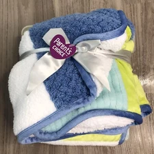 Parents Choice Walmart Sherpa Plush Blue Green Patchwork Square Baby Blanket New