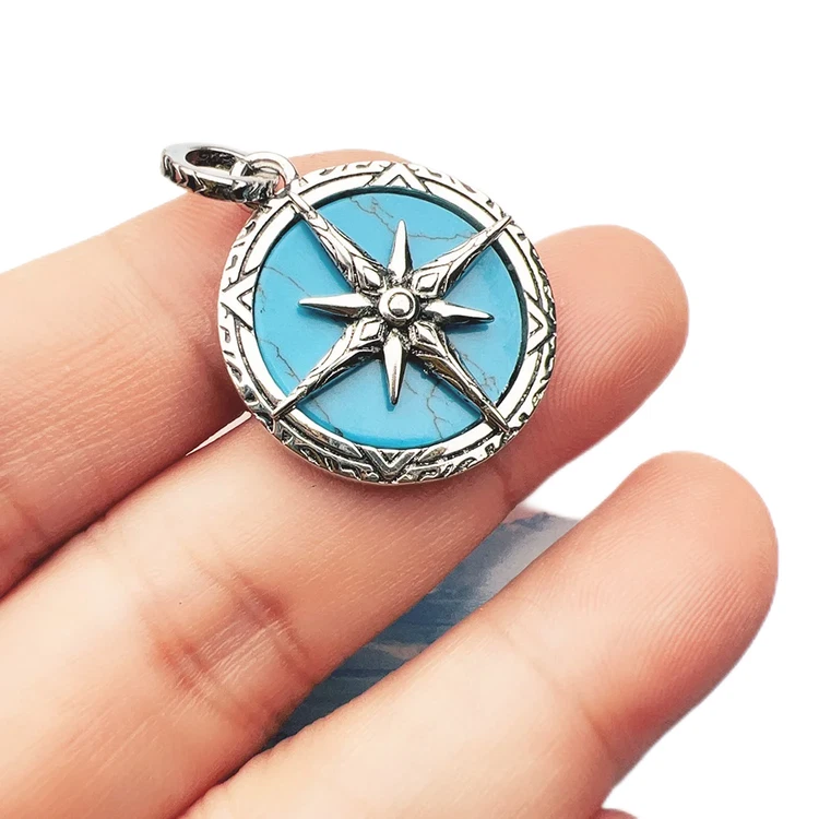 Dije colgante turquesa brújula plata de ley 925 estrella del norte vintage Foto 2 de 4