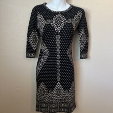 ECI New York black & Beige  Dress ~Womens Sz XS Stretchy - 3/4 sleeves