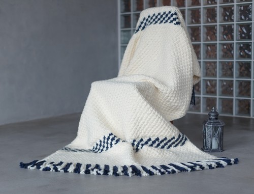 Knitted blanket white, Chunky knit throw, Knitted throw, Wool blended blanket - Picture 2 of 10