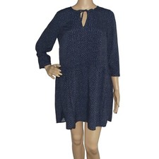 Old Navy Small Dress long sleeve pleated tie navy blue ditsy print cottagecore