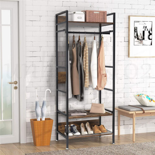 4-IN-1 Large Garment Coat Rack Shoe Rack Vintage Hall Tree for Entryway Bedroom - Picture 3 of 12