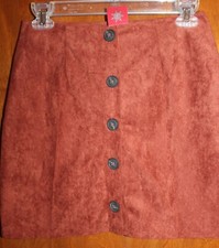 Ladies' Small A-LINE SKIRT rust orange; button-up; faux suede perfect