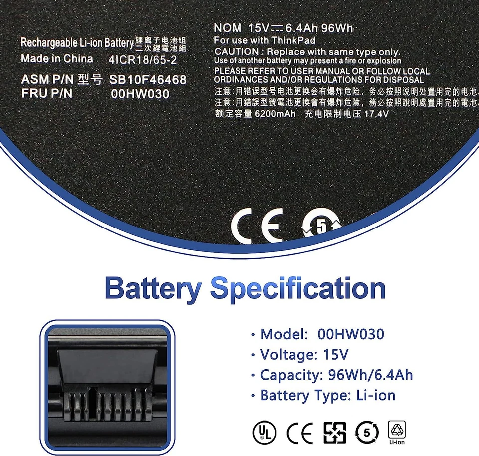 Nueva Batería para Portátil 00HW030 78++ 96Wh 6400mAh 15V con Lenovo P70 20ER 20ES Foto 3 de 4