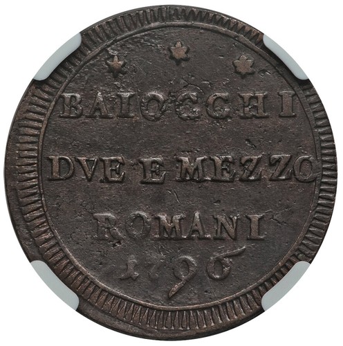 Papal States Pius VI 2-1/2 Baiocchi 1796 Copper NGC AU50 Brown Free Shipping - Picture 2 of 3