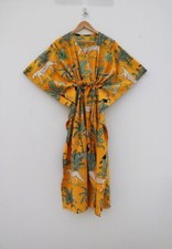 Indian Mustered Forest Women's Clothing Cotton Kaftan Night Gown Maxi Dress US
