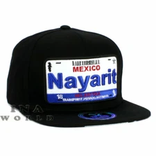 MEXICO Hat State License Plate Snapback Flat Bill Black Baseball Cap- NAYARIT