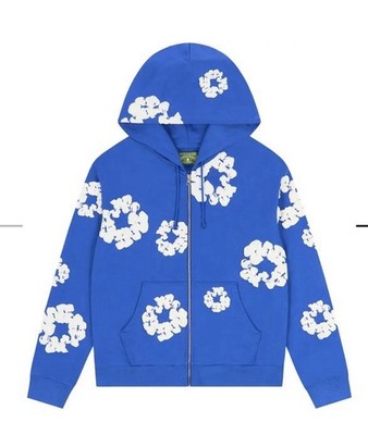 DENIM TEARS Cotton Wreath Full Zip Fleece Hoodie Blue/White Men's L