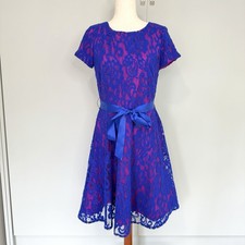 LESLIE FAY LF Lace Overlay Dress in Magenta and Sapphire F1505673 Women’s Size 8