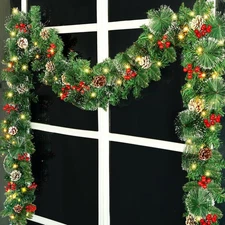 9 Foot Christmas Lighted Garland, Battery Operated Christmas Garland with Lights