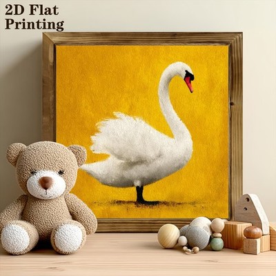 White Swan Bright Mustard Yellow Background Wooden Plaque Nursery Table Decor