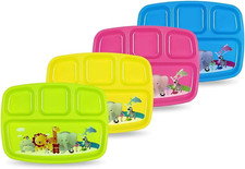 Toddler Plates With Dividers - Set of 4 Kids Plates with 4 - Compartment Brig...